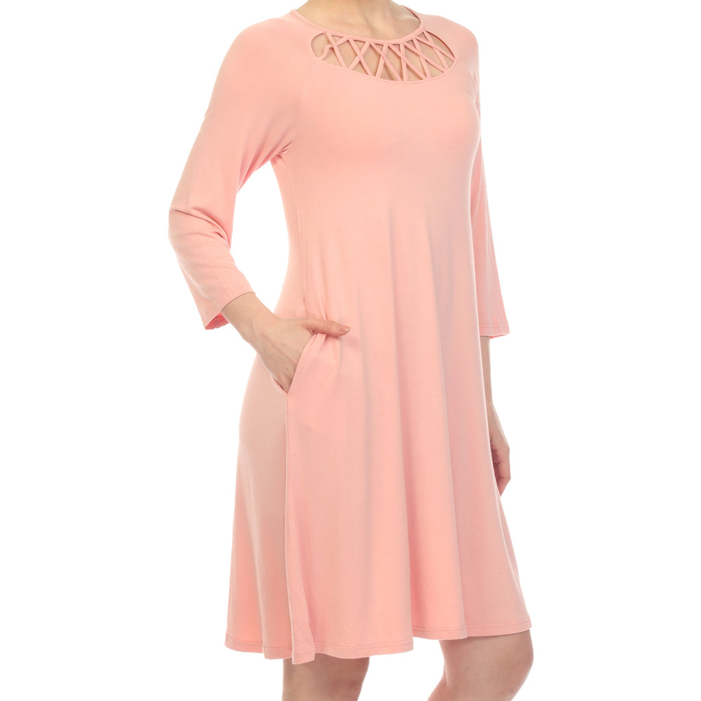 Women's Criss Cross Neckline Swing Midi Dress (8 Colors Available)