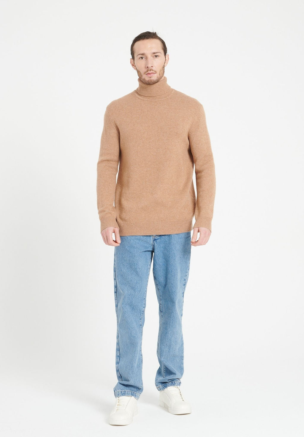 LUKE 15 Camel 4-thread cashmere turtleneck sweater