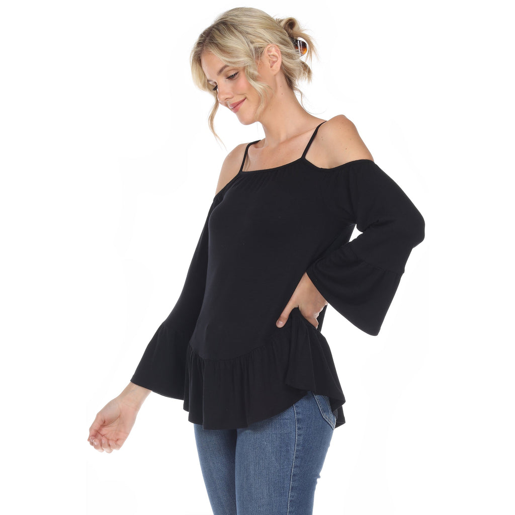 White Mark Women's Cold Shoulder Ruffle Sleeve Top (4 Colors Available)