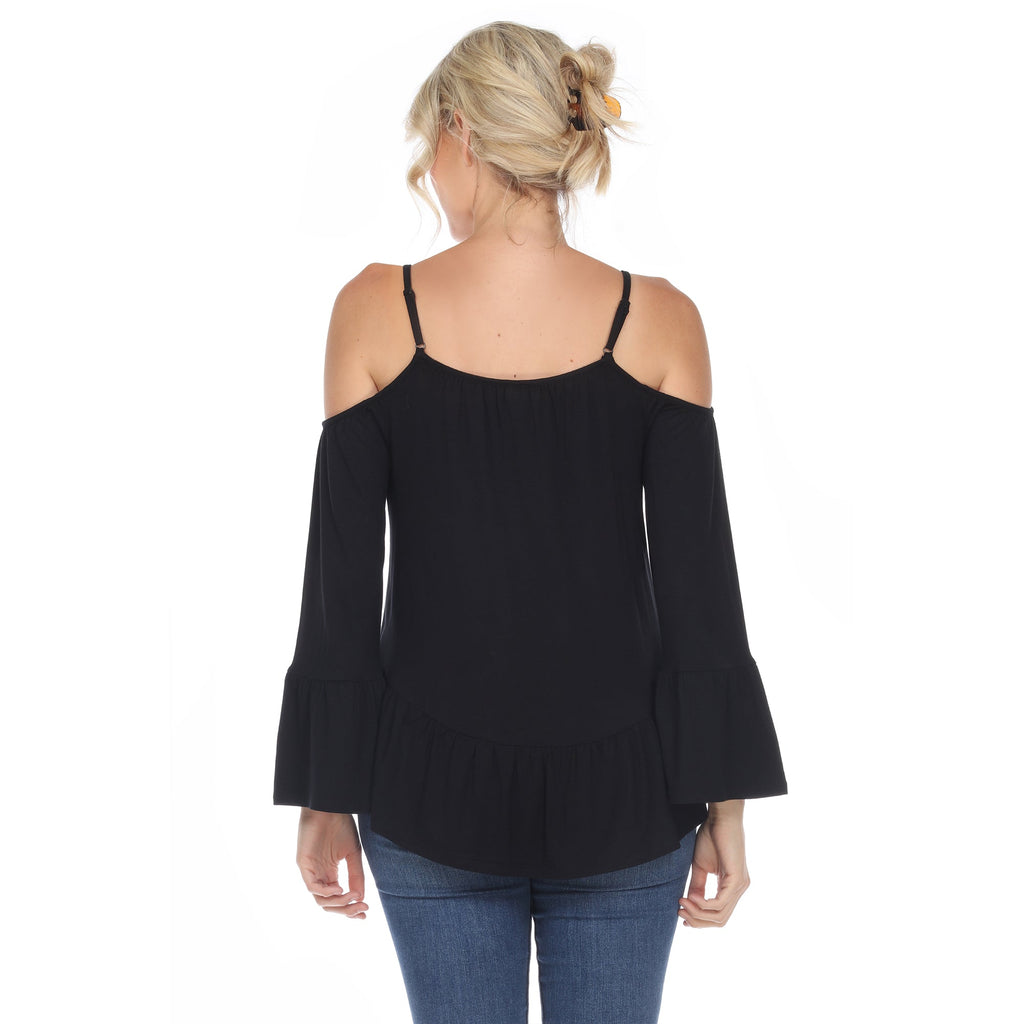 White Mark Women's Cold Shoulder Ruffle Sleeve Top (4 Colors Available)