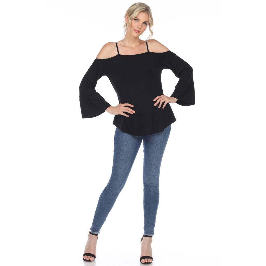 White Mark Women's Cold Shoulder Ruffle Sleeve Top (4 Colors Available)