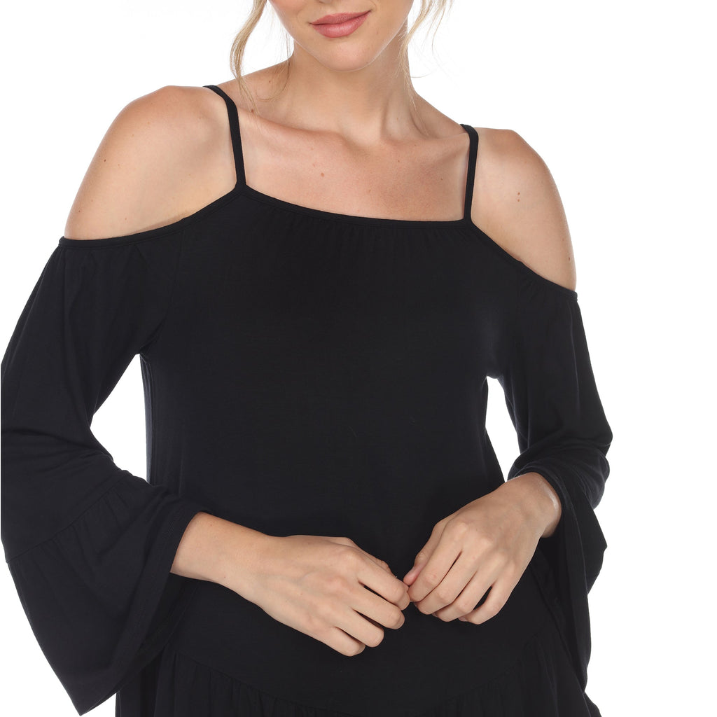 White Mark Women's Cold Shoulder Ruffle Sleeve Top (4 Colors Available)