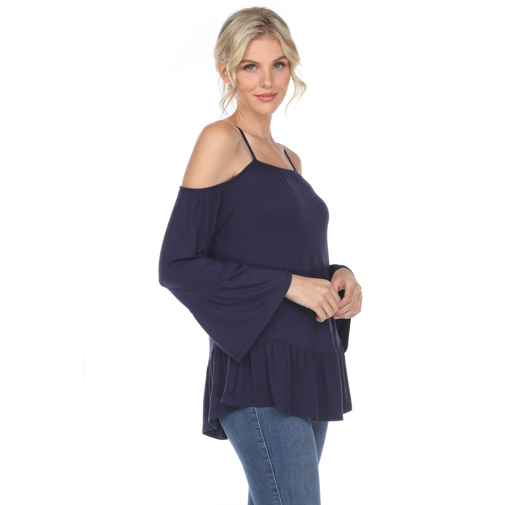 White Mark Women's Cold Shoulder Ruffle Sleeve Top (4 Colors Available)