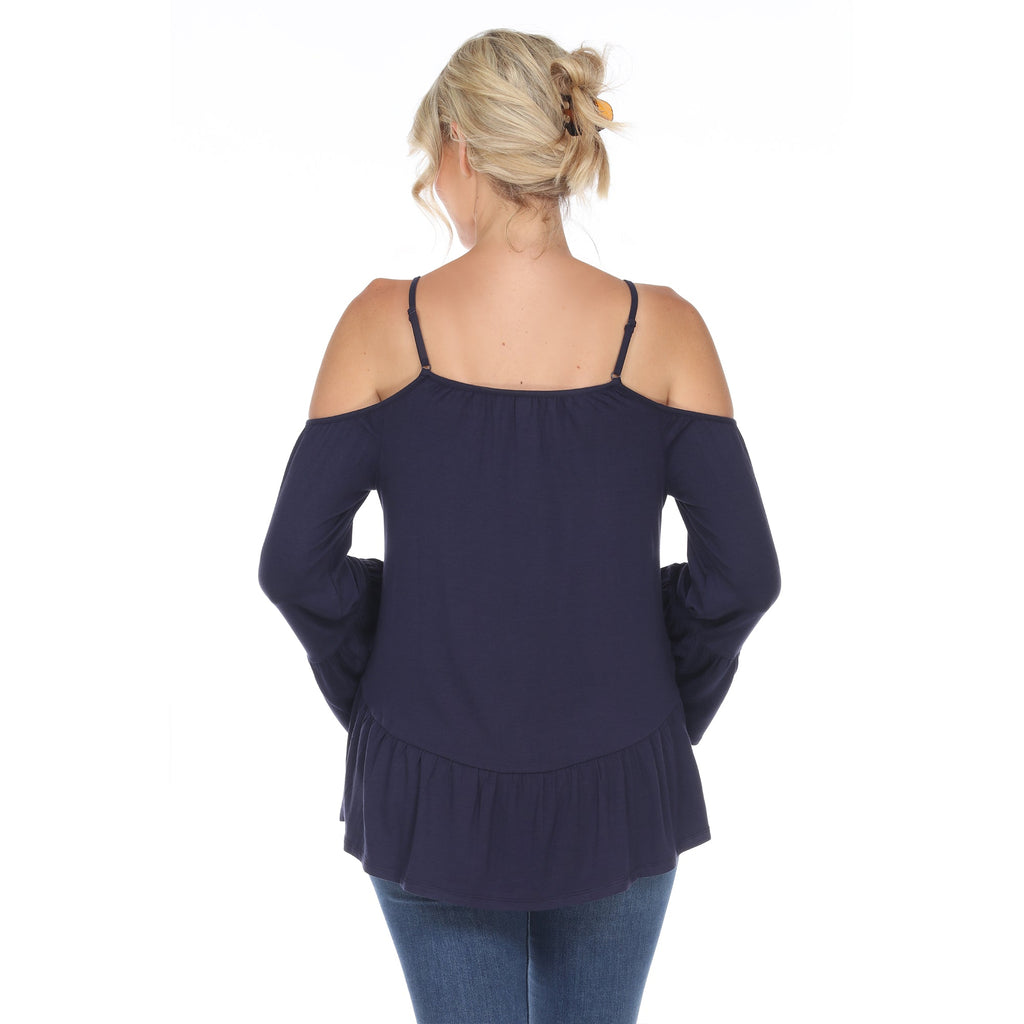 White Mark Women's Cold Shoulder Ruffle Sleeve Top (4 Colors Available)