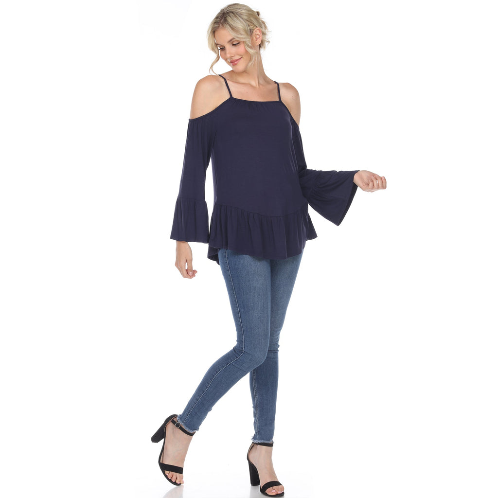 White Mark Women's Cold Shoulder Ruffle Sleeve Top (4 Colors Available)