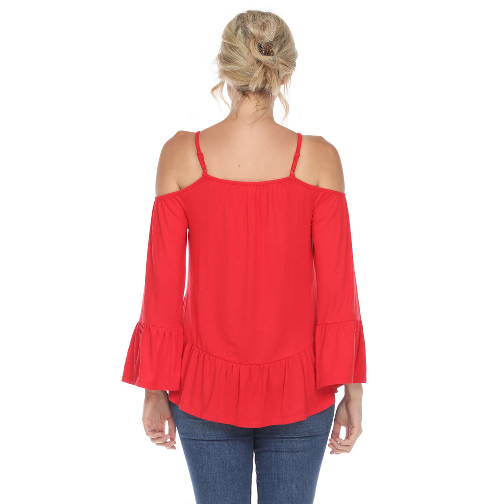 White Mark Women's Cold Shoulder Ruffle Sleeve Top (4 Colors Available)
