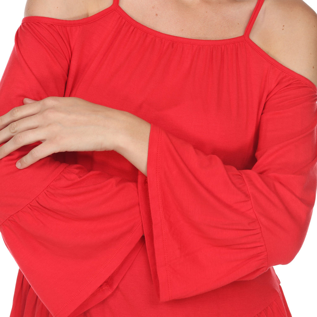White Mark Women's Cold Shoulder Ruffle Sleeve Top (4 Colors Available)