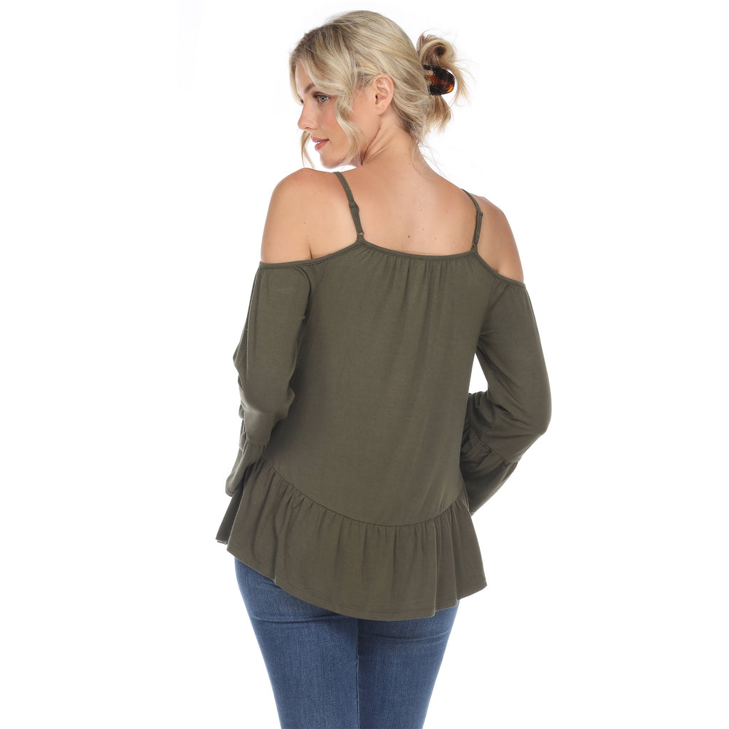 White Mark Women's Cold Shoulder Ruffle Sleeve Top (4 Colors Available)