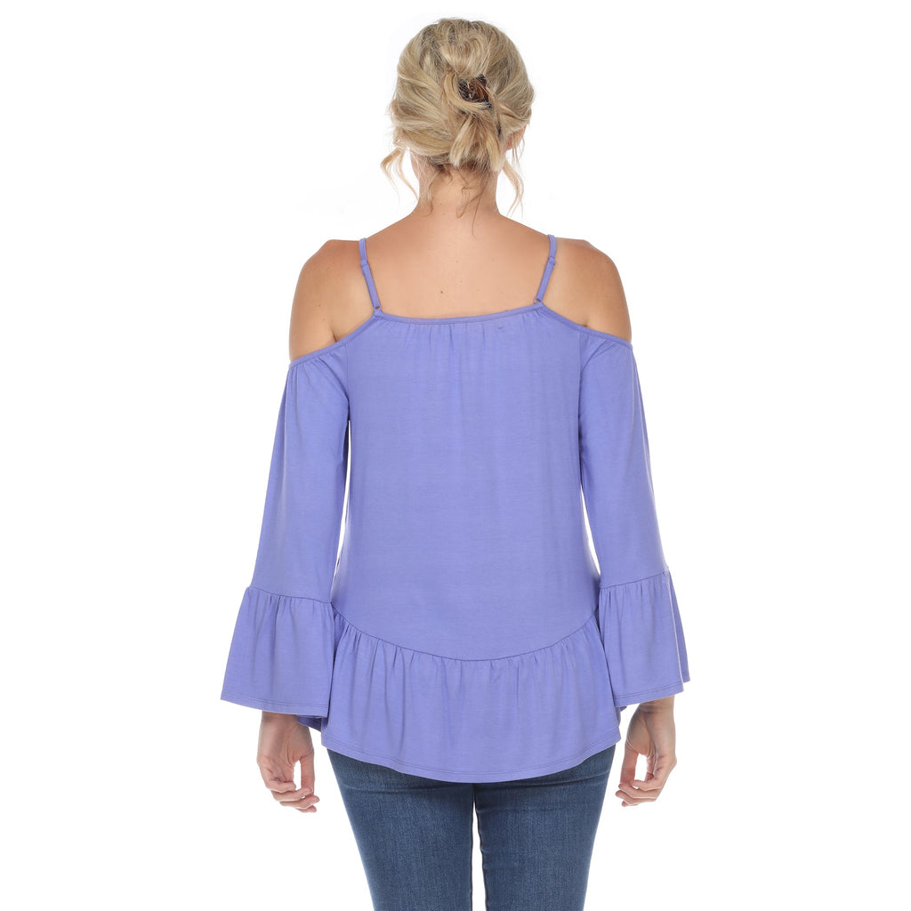 White Mark Women's Cold Shoulder Ruffle Sleeve Top (4 Colors Available)