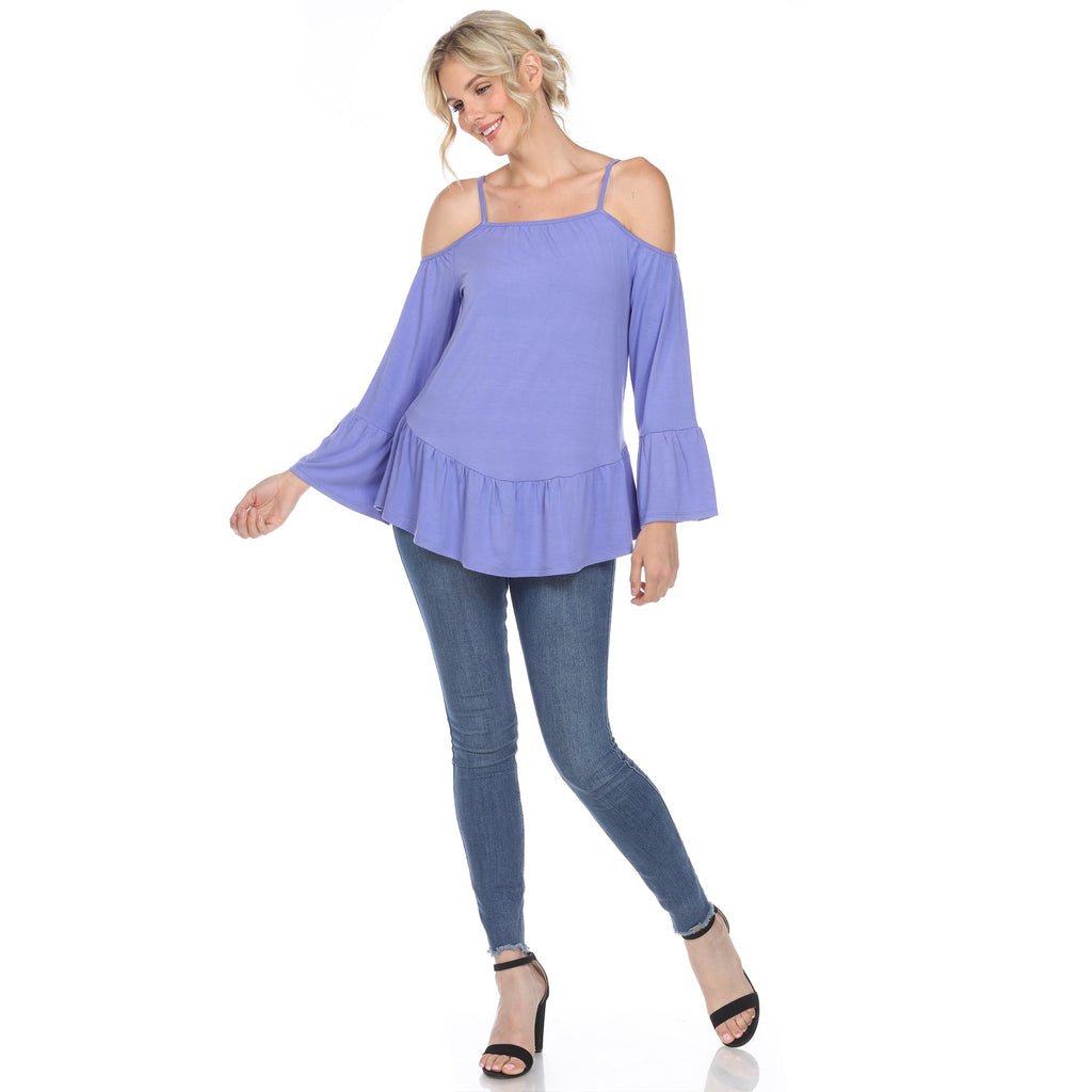 White Mark Women's Cold Shoulder Ruffle Sleeve Top (4 Colors Available)
