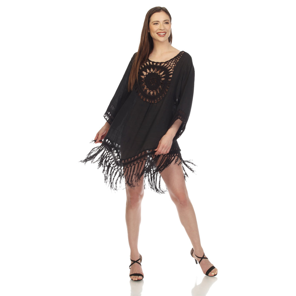 Women's Crocheted Fringed Trim Dress Cover Up (4 Colors Available)