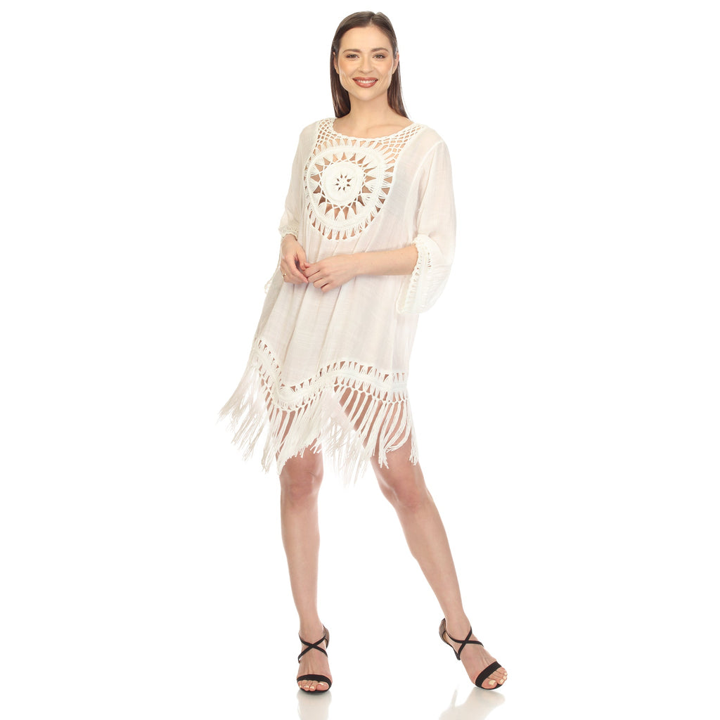 Women's Crocheted Fringed Trim Dress Cover Up (4 Colors Available)