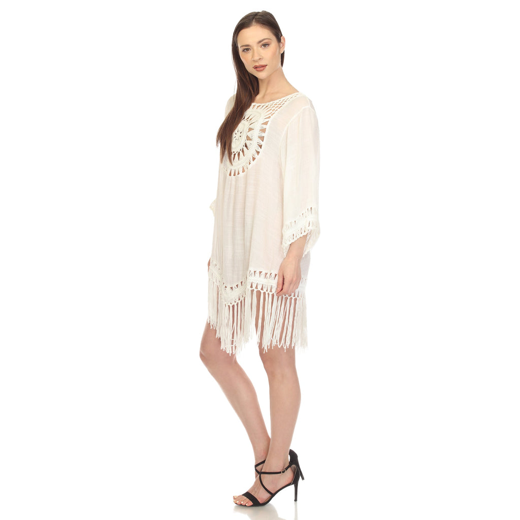 Women's Crocheted Fringed Trim Dress Cover Up (4 Colors Available)