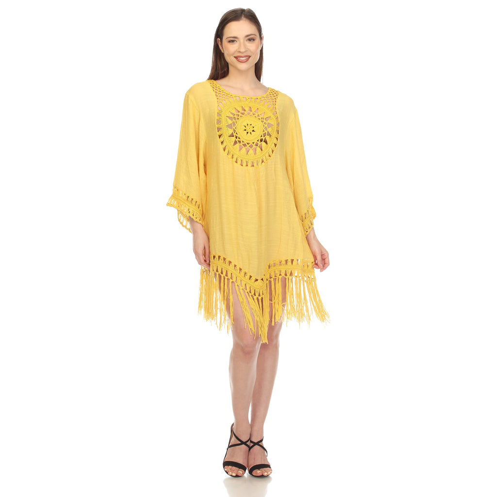 Women's Crocheted Fringed Trim Dress Cover Up (4 Colors Available)