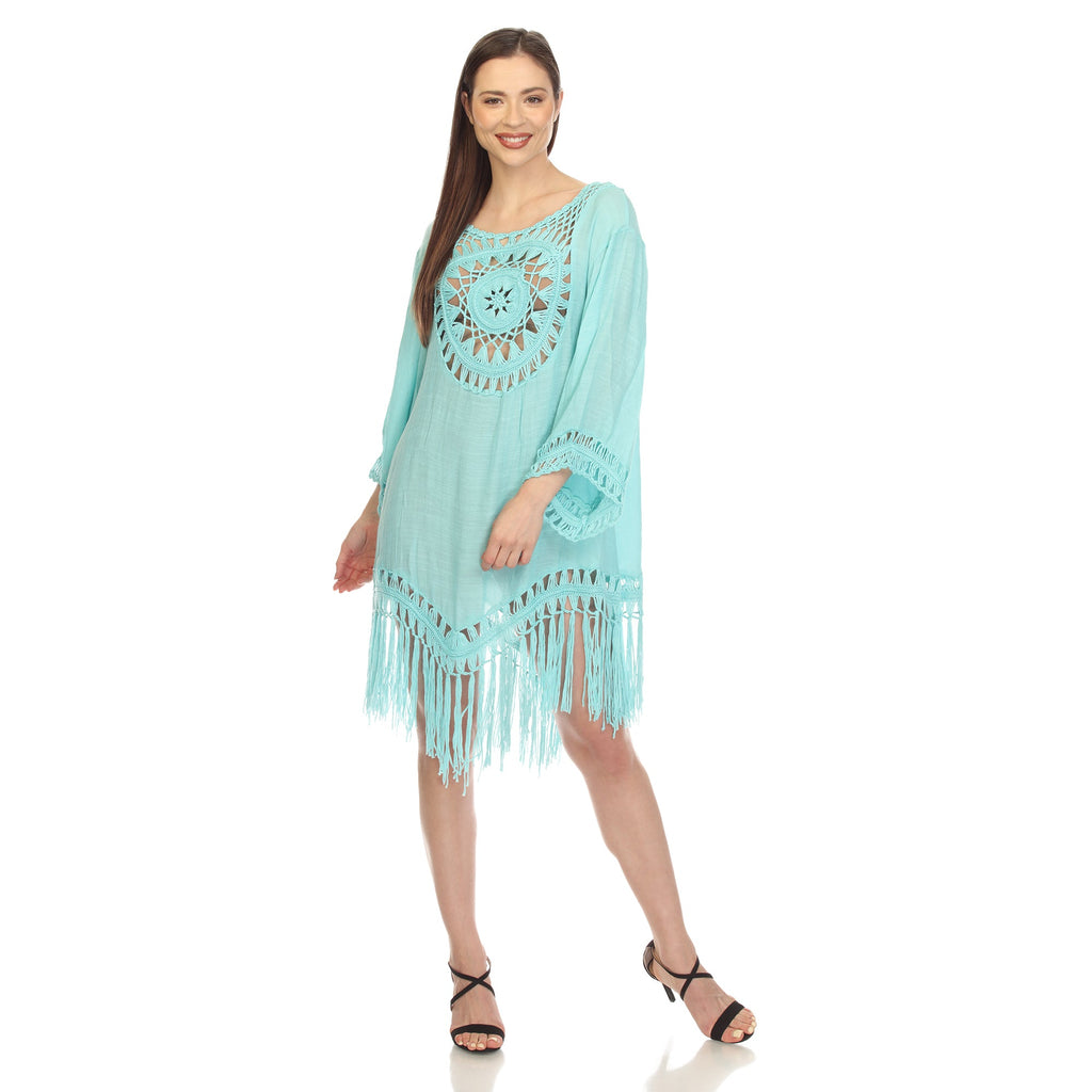 Women's Crocheted Fringed Trim Dress Cover Up (4 Colors Available)