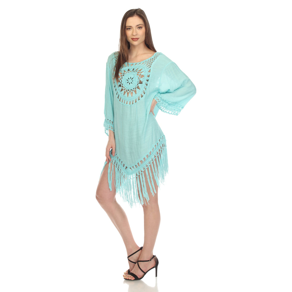 Women's Crocheted Fringed Trim Dress Cover Up (4 Colors Available)