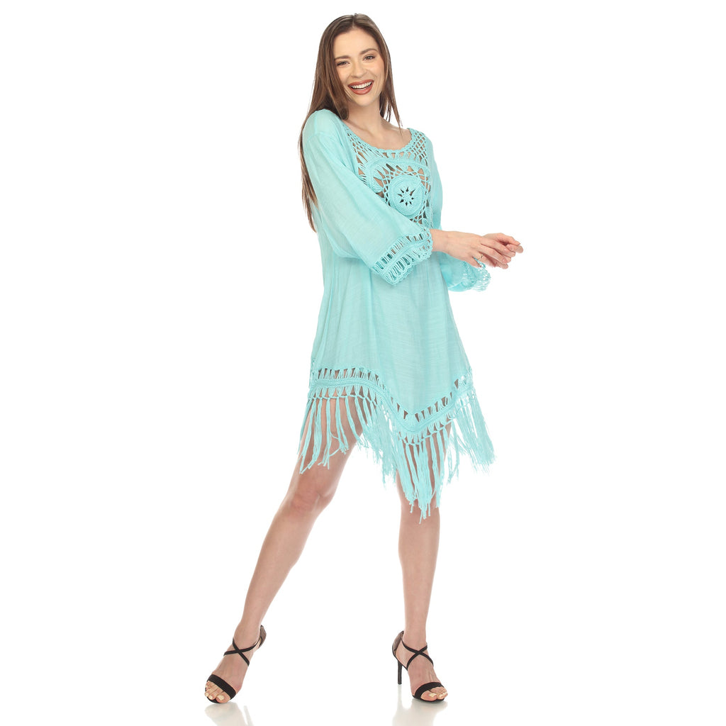 Women's Crocheted Fringed Trim Dress Cover Up (4 Colors Available)