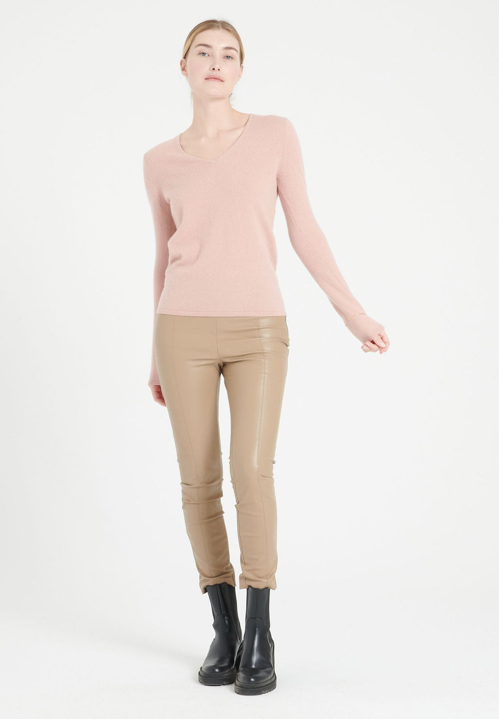 LILLY 2 V-neck cashmere sweater powder pink