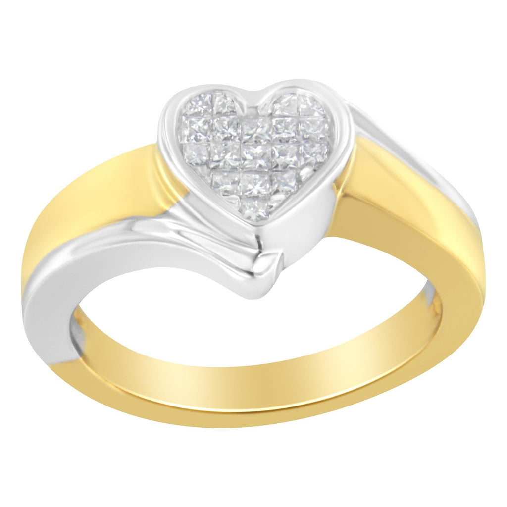 14K Two-Toned Gold Princess-Cut Diamond Heart Promise Ring (1/4 Cttw, H-I Color, I1-I2 Clarity)