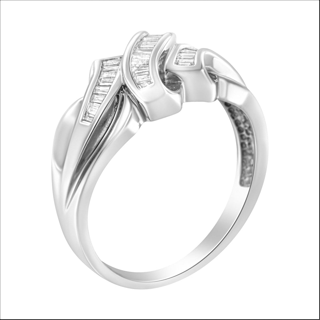 14K White Gold 1/3 Cttw Channel Set Baguette Diamond Bypass Ring Band (H-I Color, SI1-SI2 Clarity)