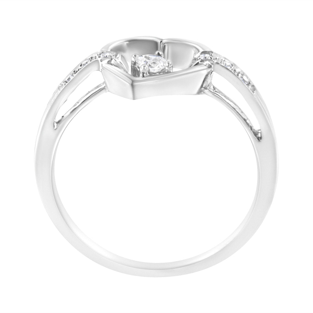 14K White Gold 1/8 Cttw Channel Set Round-Cut Diamond Heart Ring (H-I Color, SI2-I1 Clarity)