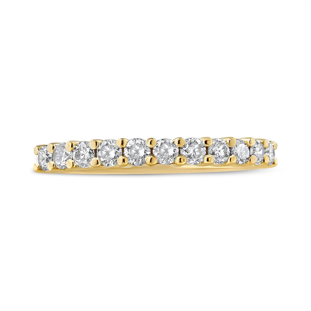 14K Yellow Gold Plated .925 Sterling Silver 1/2 cttw Shared Prong Set Brilliant Round-Cut Diamond 11 Stone Band Ring (J-K Color, SI2-I1 Clarity)