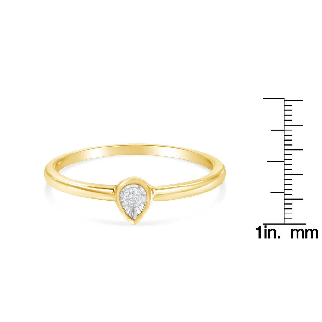 14K Yellow Gold Plated .925 Sterling Silver 1/20 Carat Diamond Teardrop Pear-Shaped Miracle Set Petite Fashion Ring (J-K Color, I1-I2 Clarity)