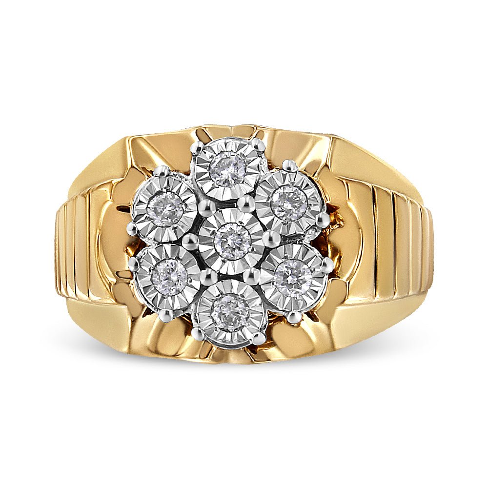 14K Yellow Gold Plated .925 Sterling Silver 1/3 Cttw Miracle-Set Floral Diamond Cluster Ring (I-J Color, I1-I2 Clarity)