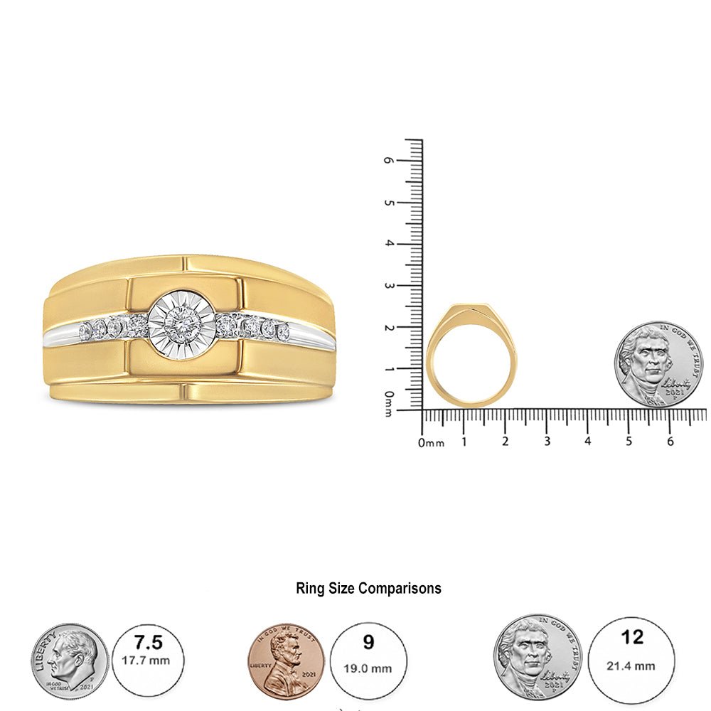 14K Yellow Gold Plated .925 Sterling Silver Miracle-Set 1/5 Cttw Diamond Men's Band Ring (I-J Color, I3 Clarity)