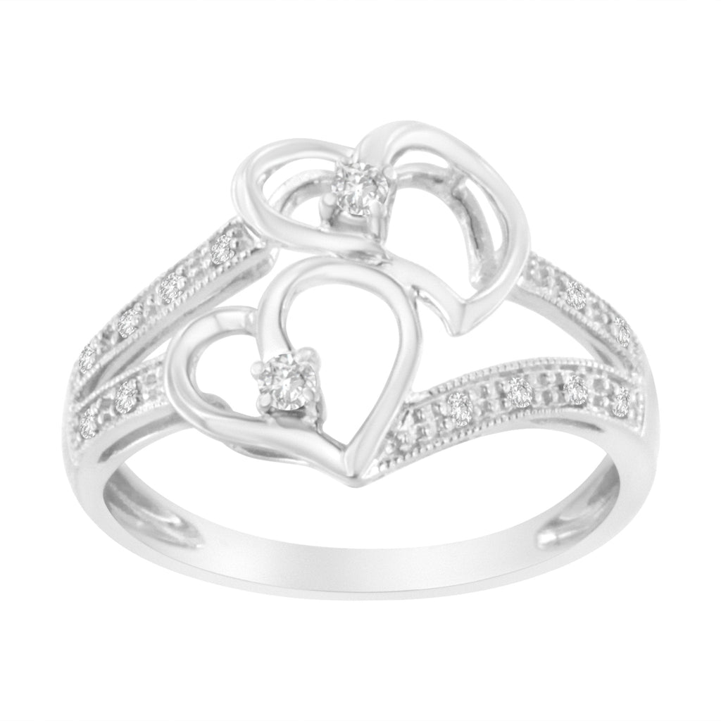 14KT White Gold 1/10 cttw Diamond Twin Heart Ring