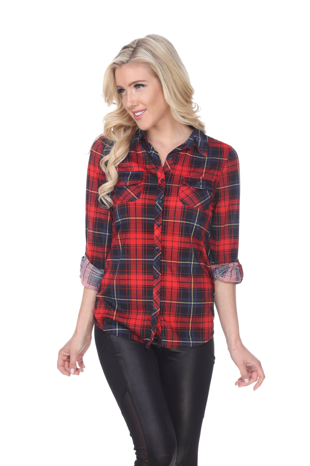 White Mark Women's Oakley Stretchy Plaid Top (9 Colors Available)