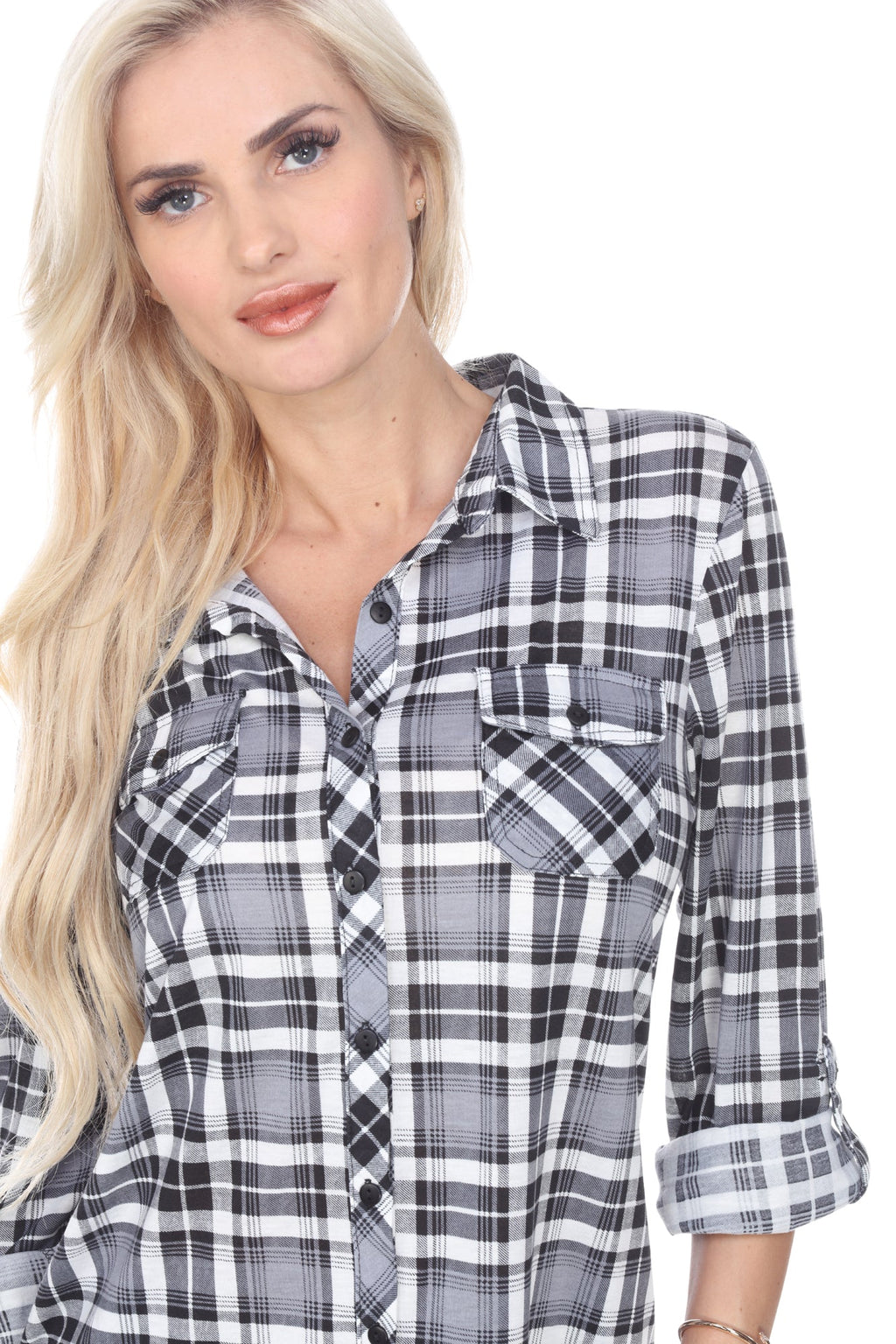 White Mark Women's Oakley Stretchy Plaid Top (9 Colors Available)