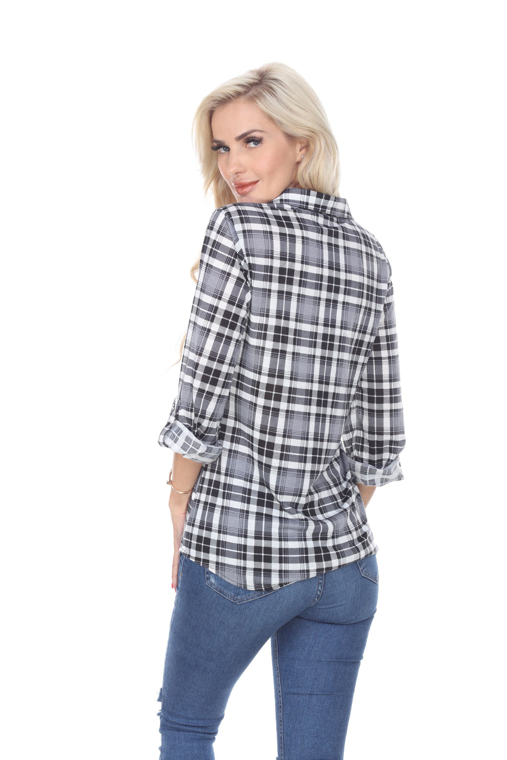 White Mark Women's Oakley Stretchy Plaid Top (9 Colors Available)