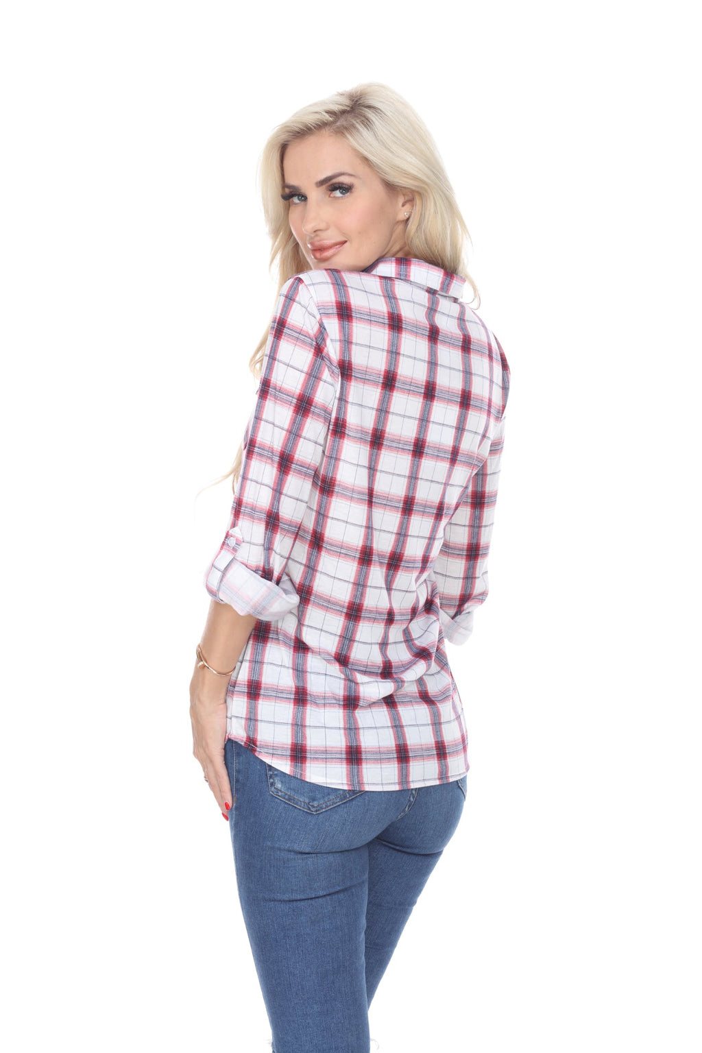 White Mark Women's Oakley Stretchy Plaid Top (9 Colors Available)