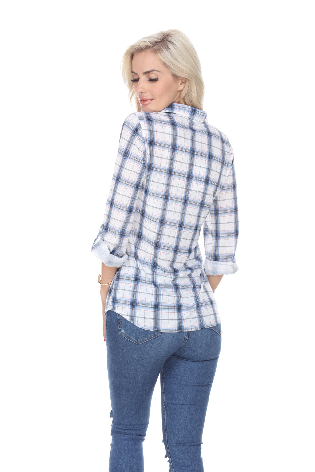 White Mark Women's Oakley Stretchy Plaid Top (9 Colors Available)