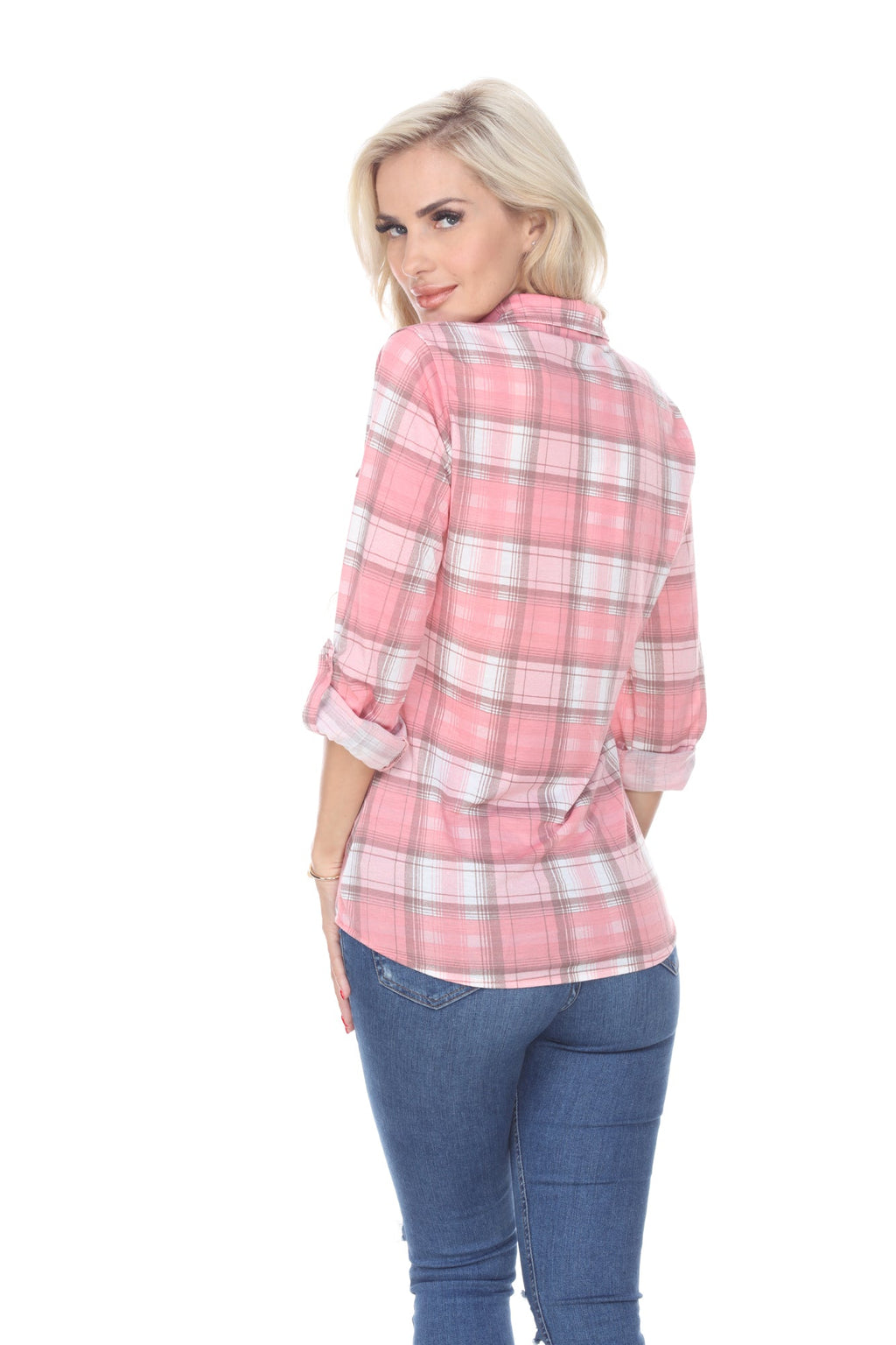 White Mark Women's Oakley Stretchy Plaid Top (9 Colors Available)