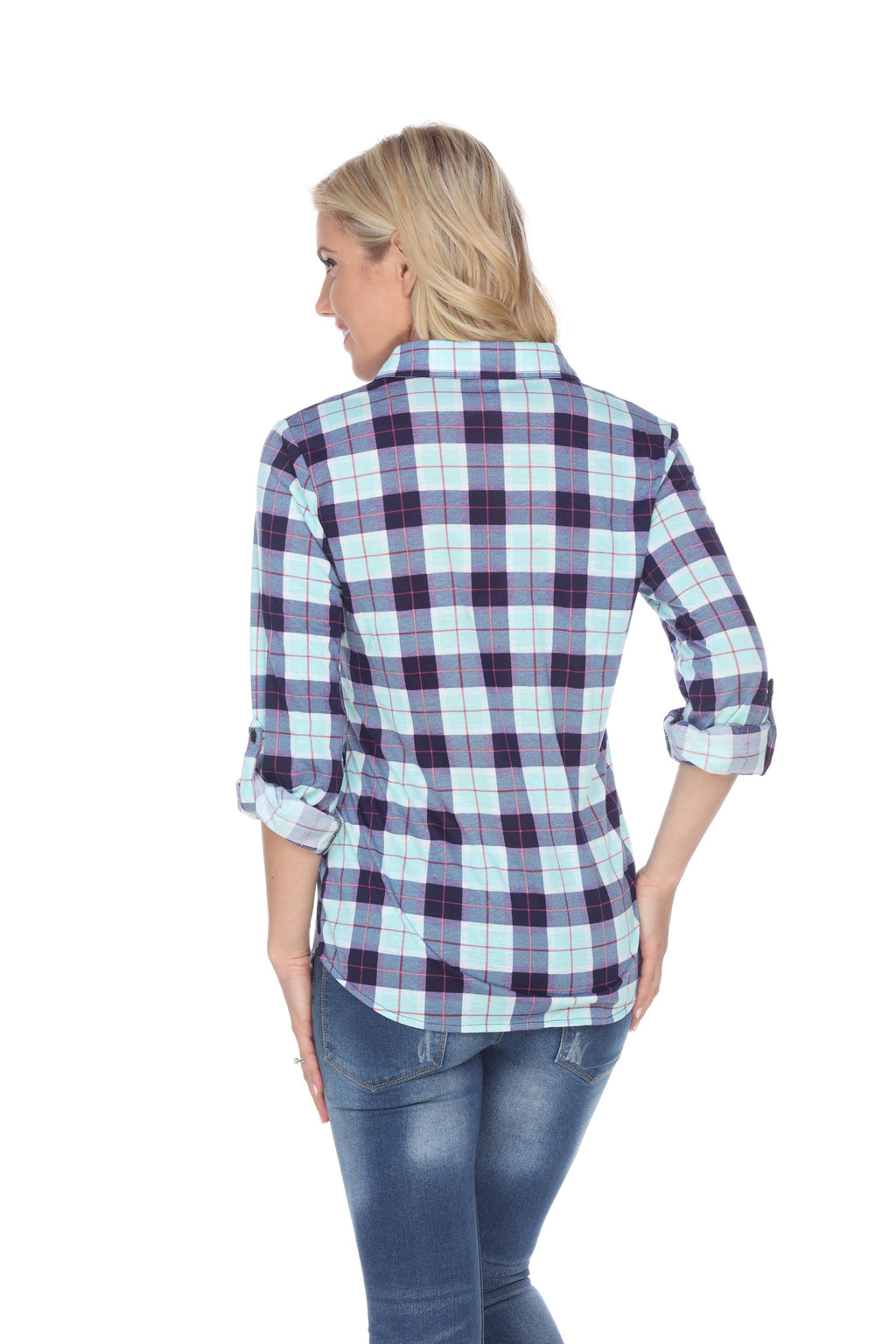 White Mark Women's Oakley Stretchy Plaid Top (9 Colors Available)