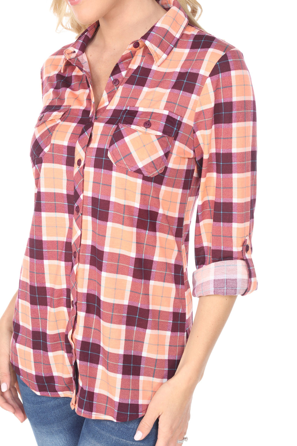 White Mark Women's Oakley Stretchy Plaid Top (9 Colors Available)