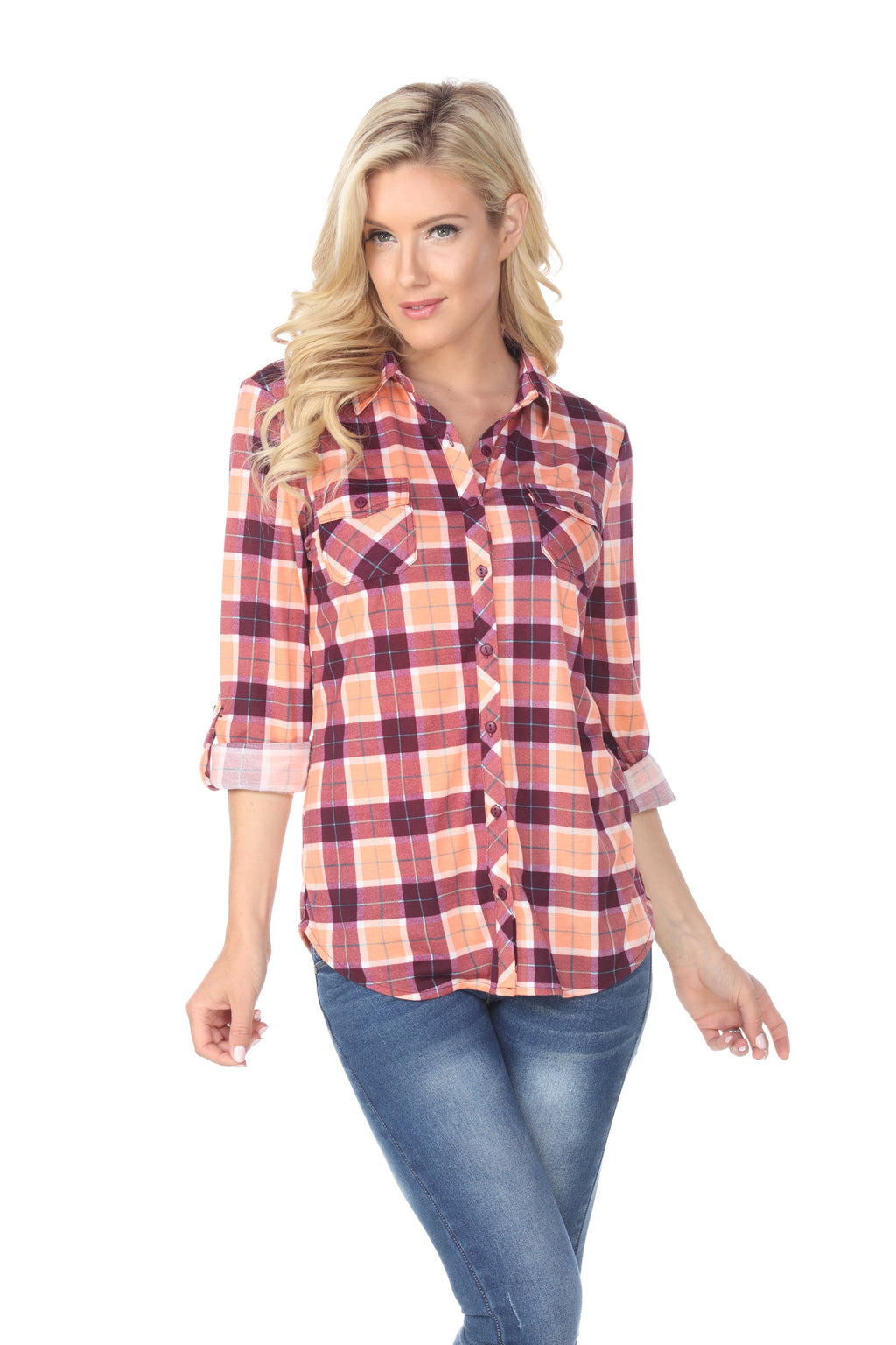 White Mark Women's Oakley Stretchy Plaid Top (9 Colors Available)