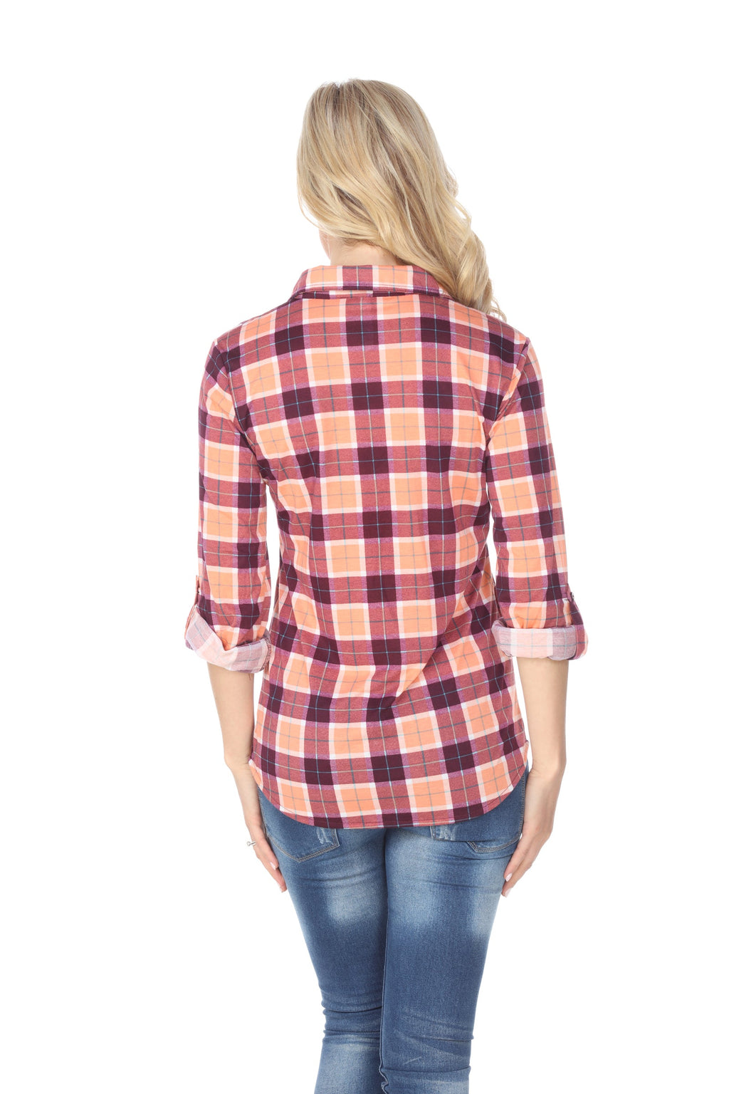 White Mark Women's Oakley Stretchy Plaid Top (9 Colors Available)