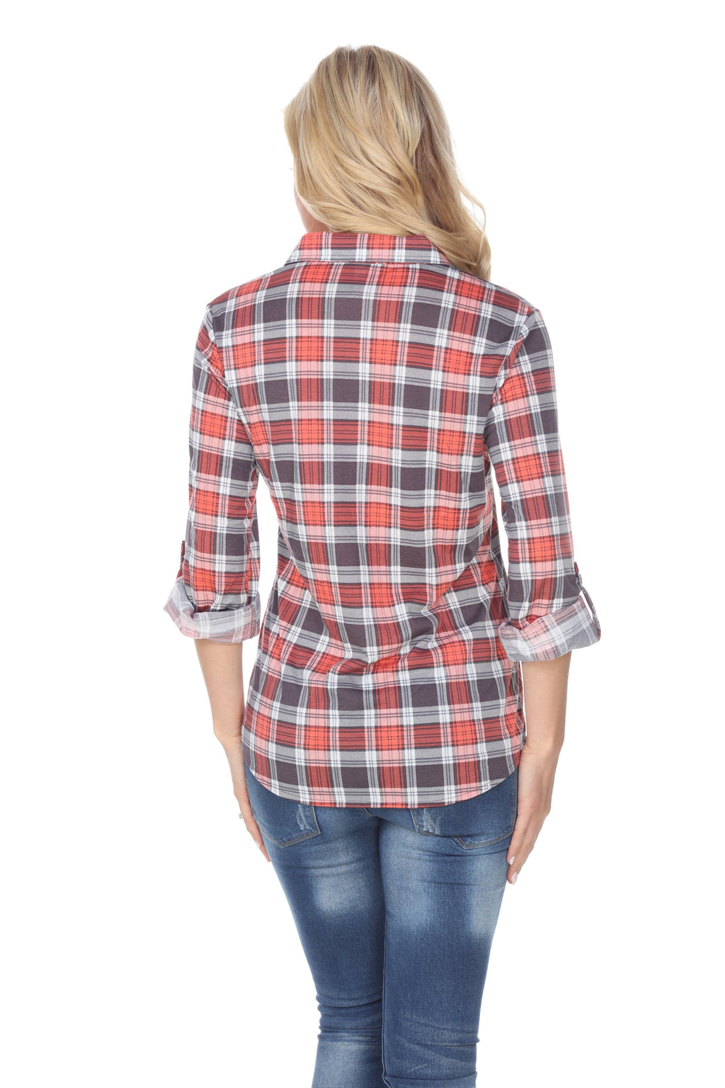 White Mark Women's Oakley Stretchy Plaid Top (9 Colors Available)