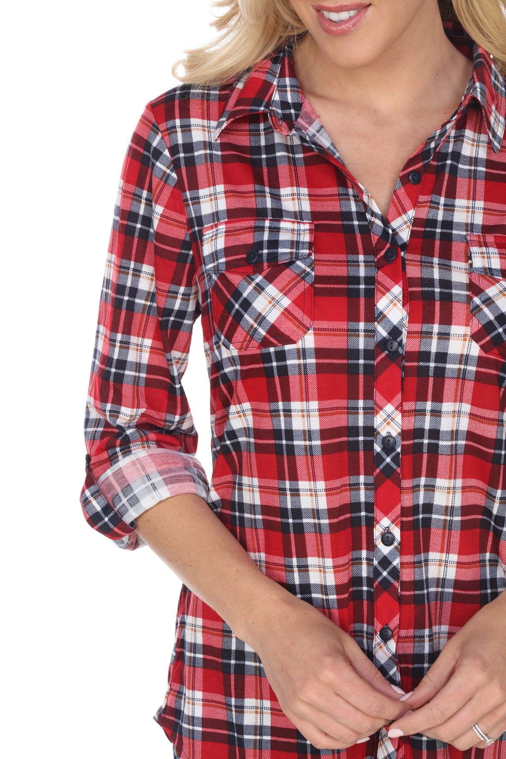 White Mark Women's Oakley Stretchy Plaid Top (9 Colors Available)