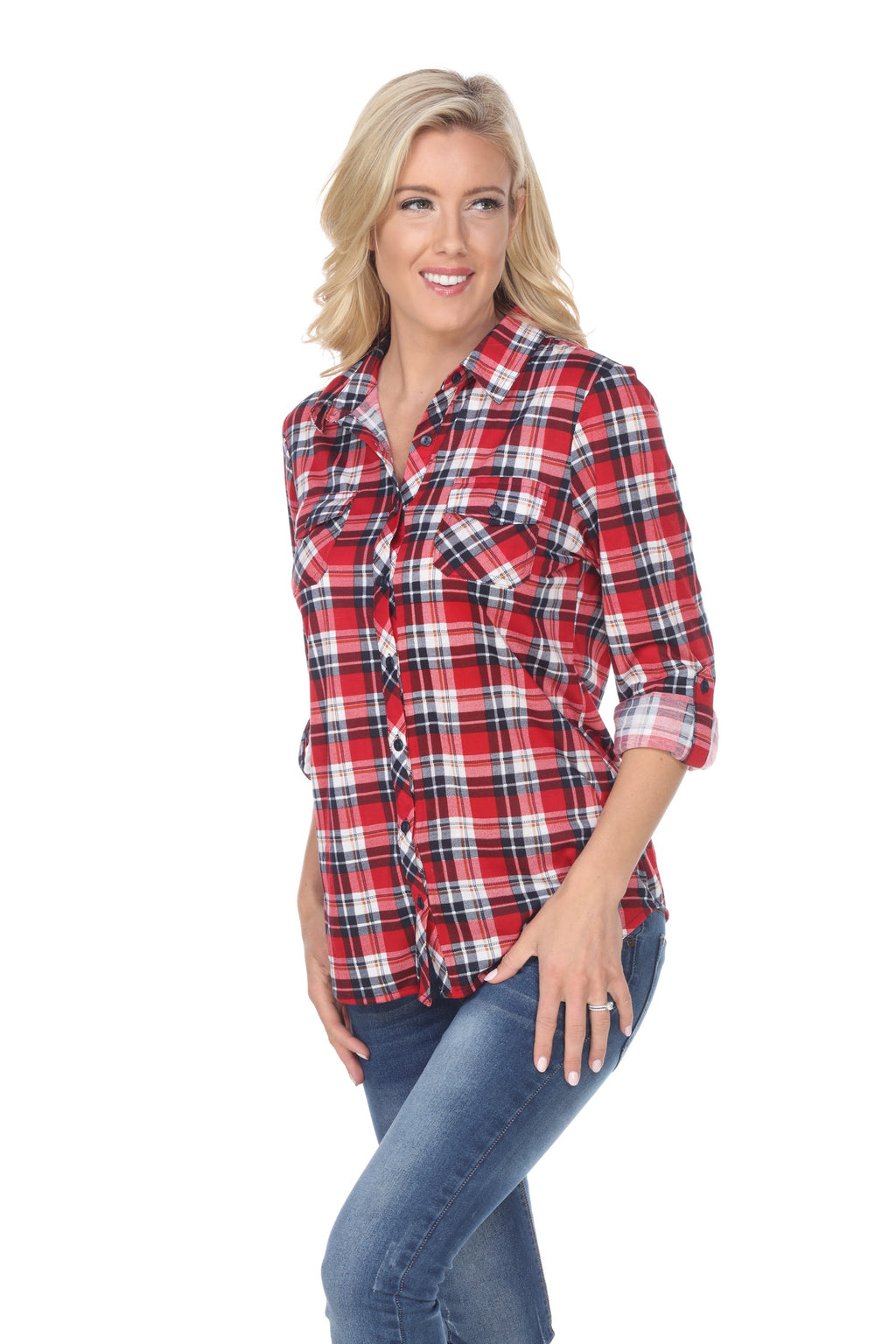 White Mark Women's Oakley Stretchy Plaid Top (9 Colors Available)