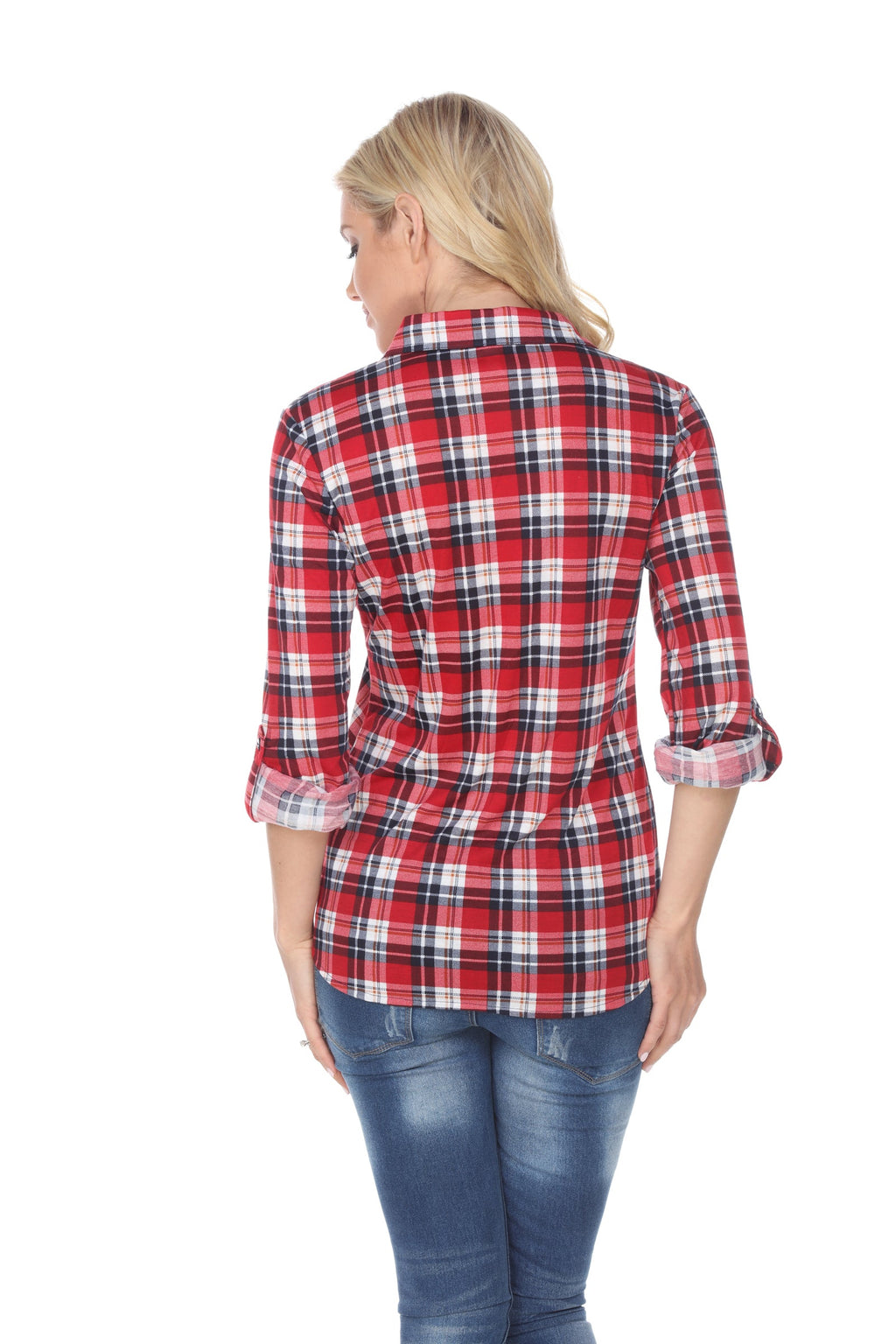 White Mark Women's Oakley Stretchy Plaid Top (9 Colors Available)