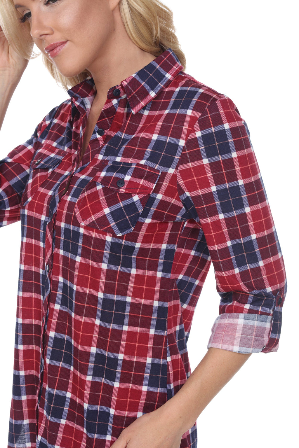 White Mark Women's Oakley Stretchy Plaid Top (9 Colors Available)