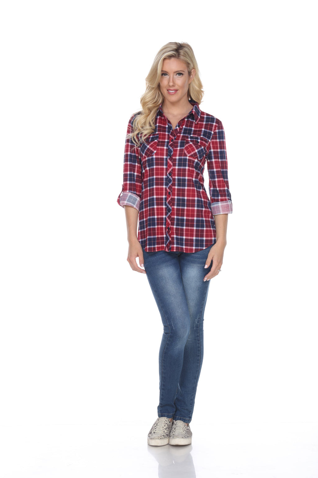 White Mark Women's Oakley Stretchy Plaid Top (9 Colors Available)