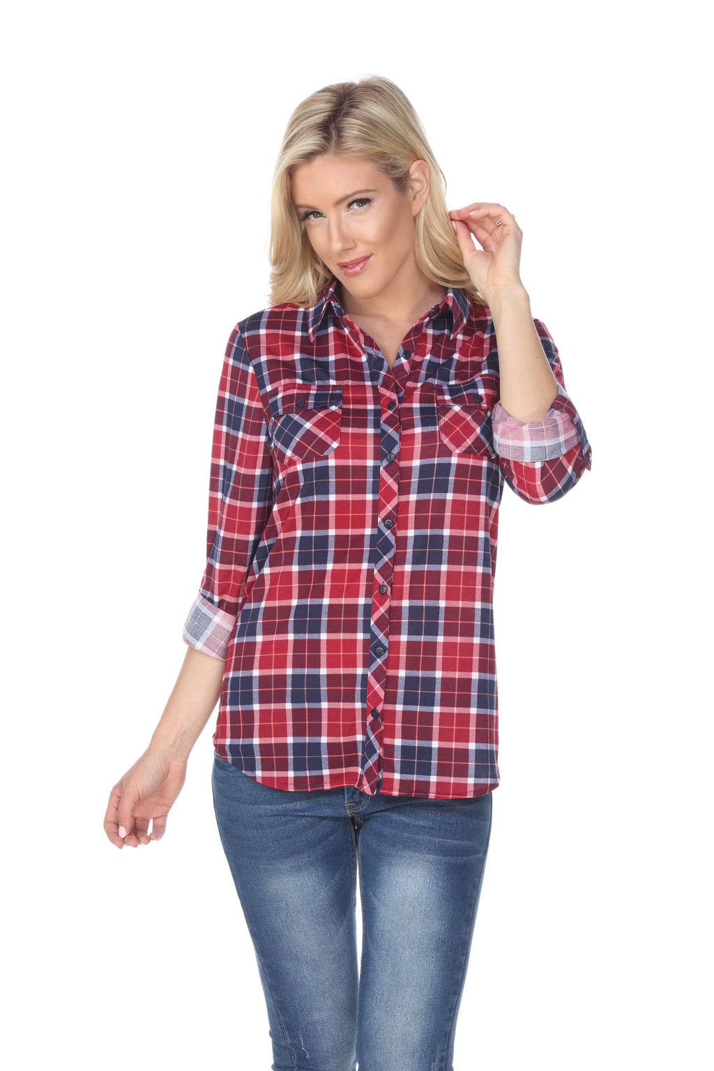 White Mark Women's Oakley Stretchy Plaid Top (9 Colors Available)