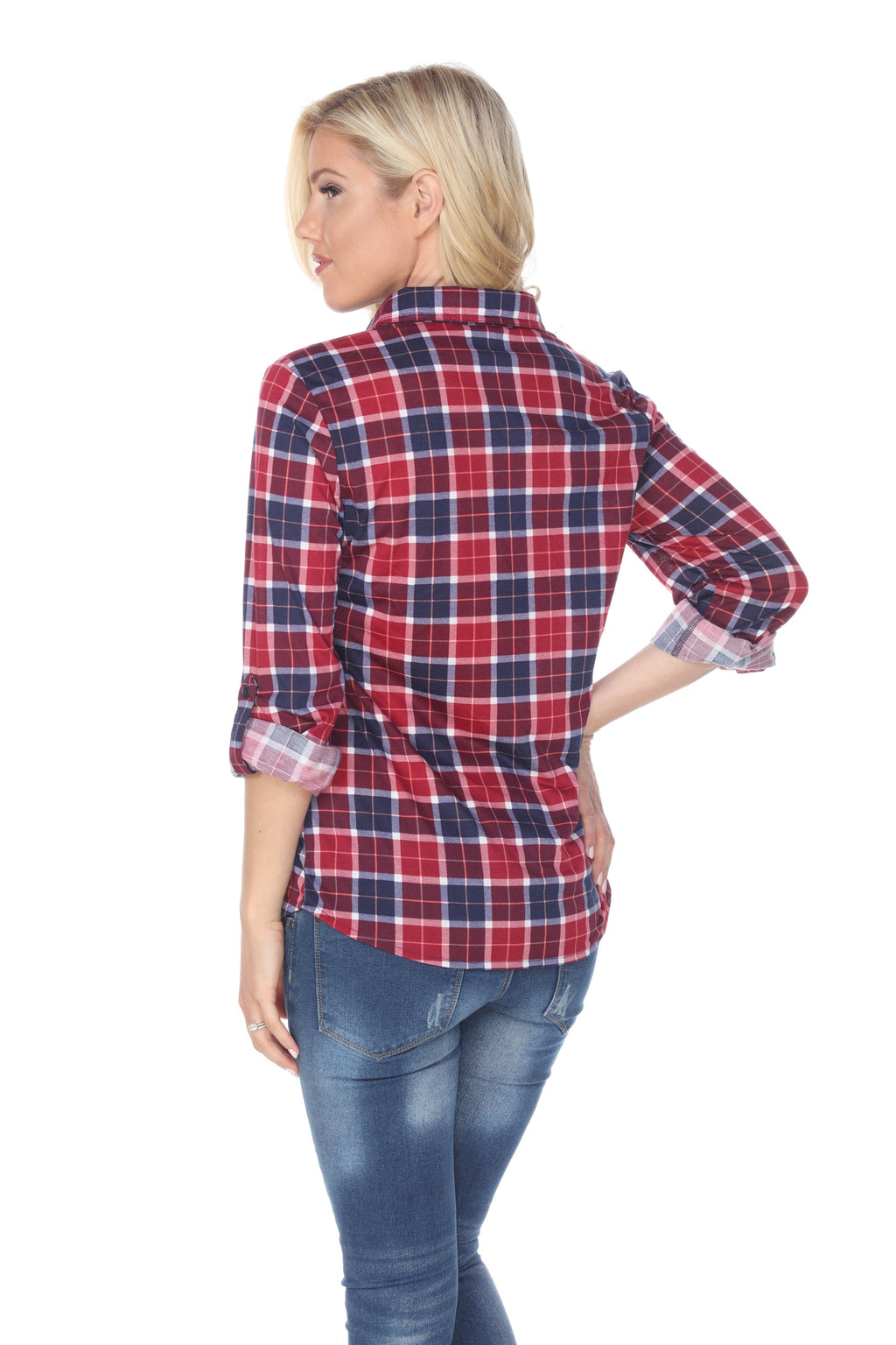 White Mark Women's Oakley Stretchy Plaid Top (9 Colors Available)