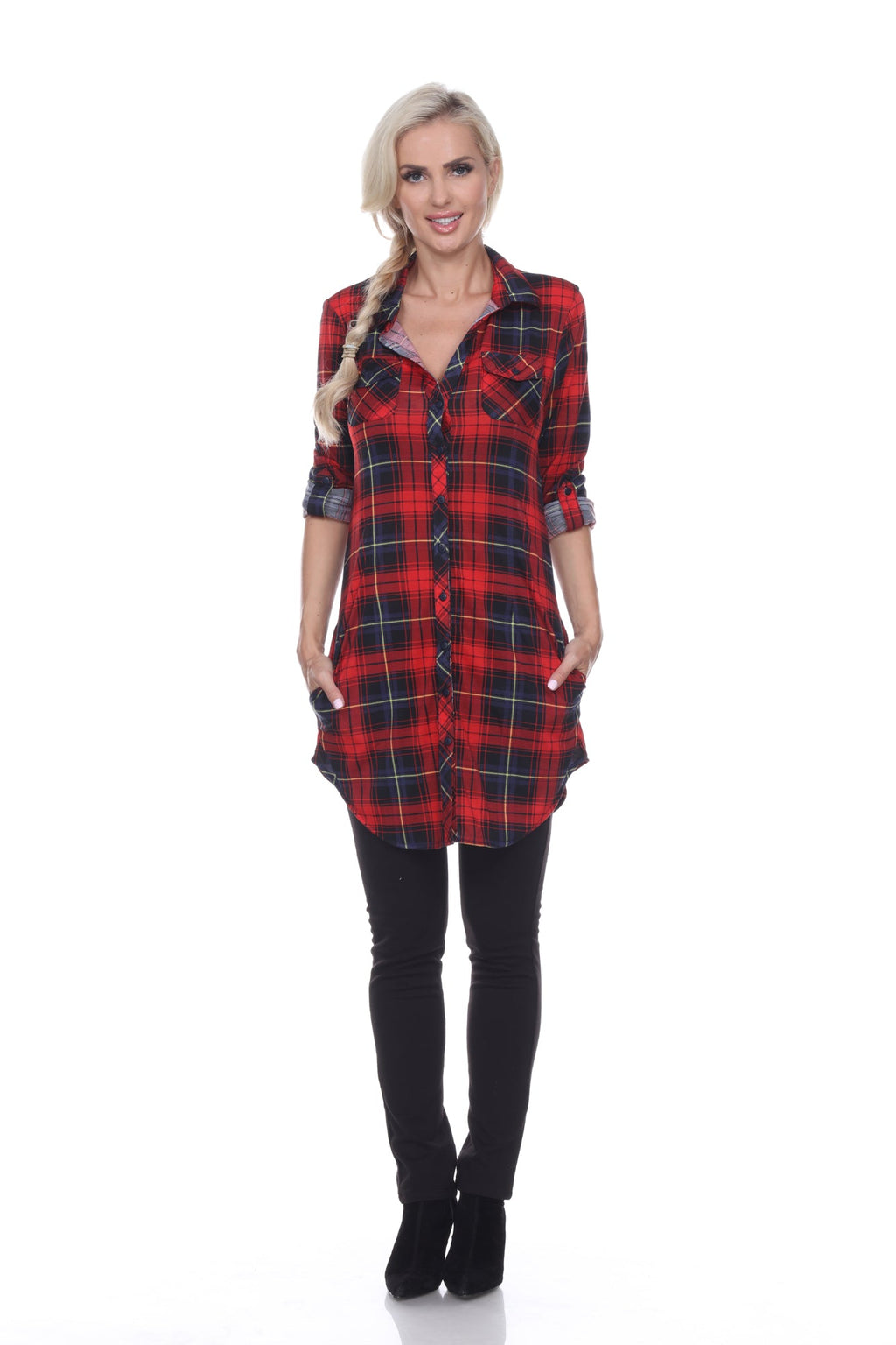 White Mark Women's Piper Stretchy Plaid Tunic ( 8 Colors Available)