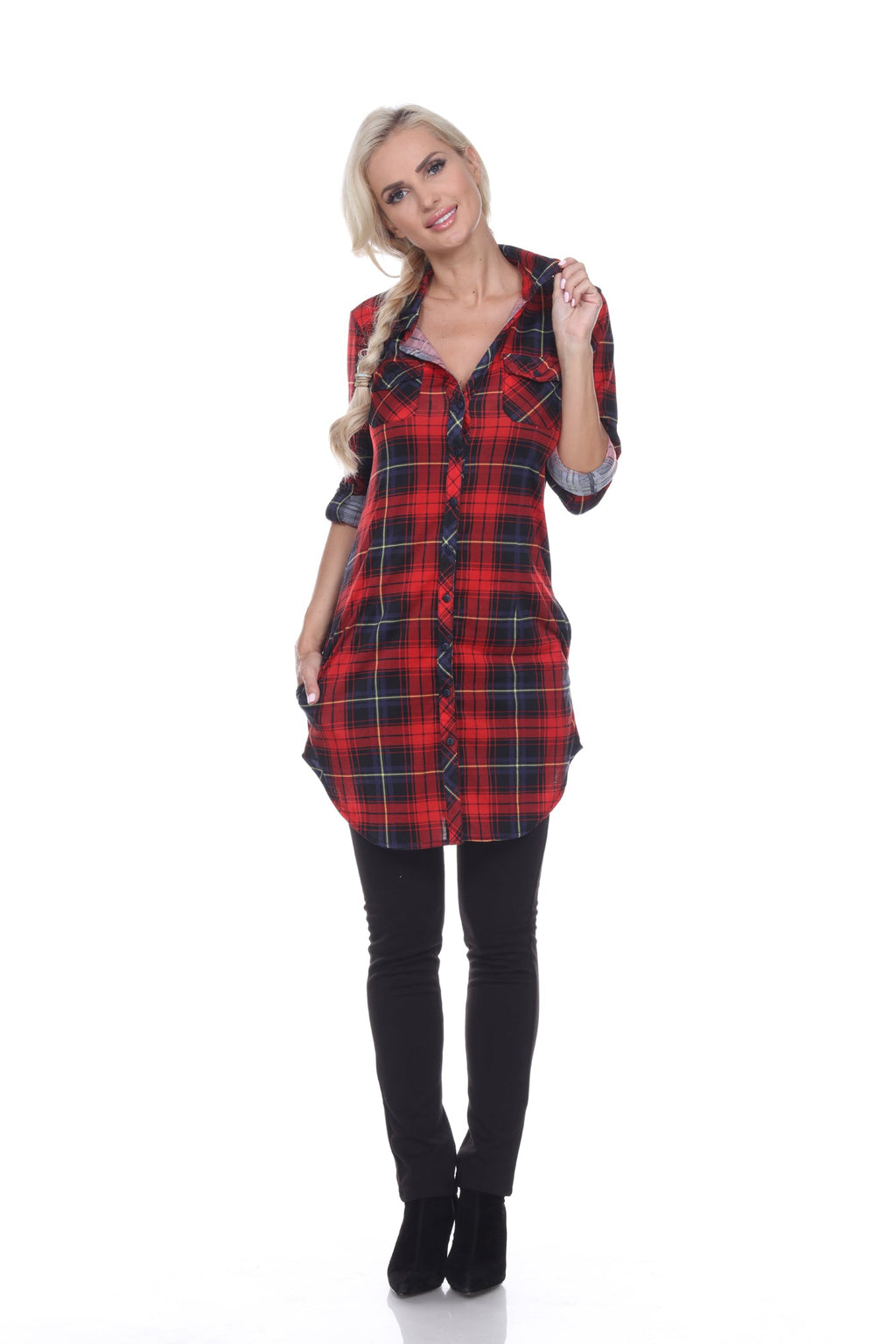 White Mark Women's Piper Stretchy Plaid Tunic ( 8 Colors Available)